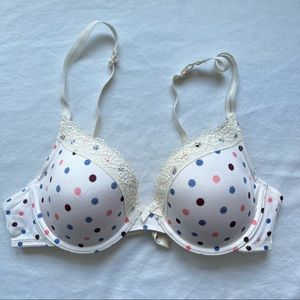 Aerie Katie White Bra with Multicolor Polka Dots Size 34B